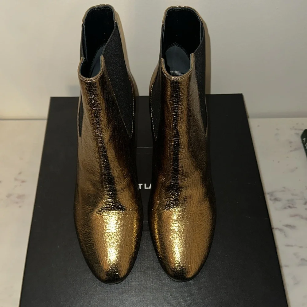 RARE Saint Laurent mid-heel leather boot in super crack/nero lucido.  Size 9 - Picture 3 of 9